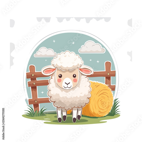 Cute cartoon sheep in a farm scene