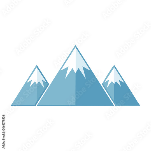 Flat design mountain range icon with snow peaks