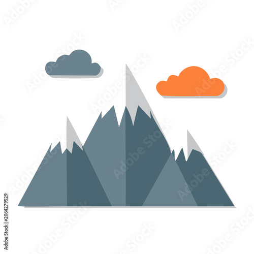 Flat design illustration of mountain range with clouds