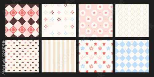 Assorted Floral And Geometric Patterns Vector Illustration