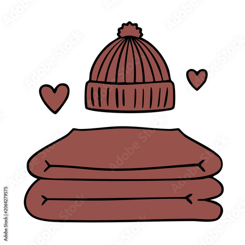 Flat design winter clothing illustration with beanie and scarf