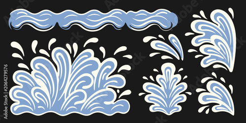 Blue wave pattern illustration with stylized water splashes and curves
