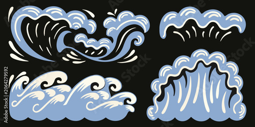 Blue Wave Pattern Illustration With Curvilinear Forms And White Highlights