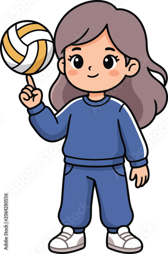 Cute Volleyball Player Girl Cartoon Flat Vector Illustration with Sports Ball, Athletic Activity and Team Game Character Design.