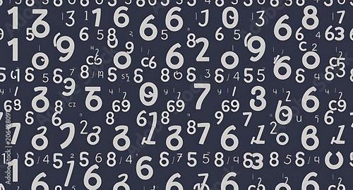 Collection of scattered numbers and digits, random numeric pattern, abstract number design, digital chaos of numbers, numeric background, chaotic number arrangement, abstract math art, random digits