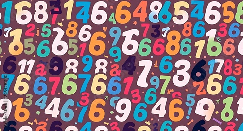 Vibrant colorful numbers collection, playful numeric pattern, bright mathematical symbols, lively educational design, colorful digital numbers, fun learning numbers, kids’ educational decor, dynamic 