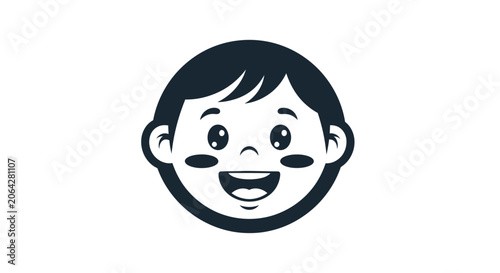 Schilderij op canvas Smiling Boy Face Cartoon Character.