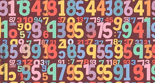 Colorful numbers and digits collage, vibrant mathematical symbols, playful numeric pattern, bright educational design, colorful number art, lively digital background, kids’ learning decor