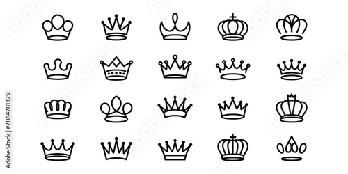 Cuadro en lienzo Black and white crown crowns royalty symbols crests  in white background