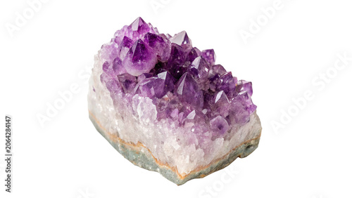 Tableau sur toile Natural raw purple amethyst quartz crystal mineral cluster isolated on transpare