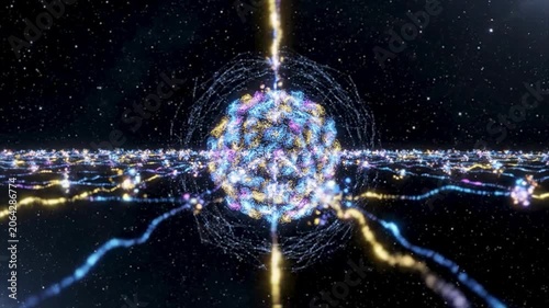 4K Abstract Quantum Physics Plexus Core Animation with Floating Data Clusters
