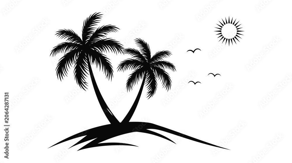 Fototapeta premium Palmtree vector icon summer island sunset drawing illustration