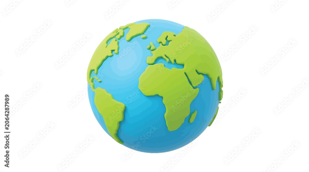 Fototapeta premium Vibrant green and blue earth globe vector illustration featuring stylized continents on a circular sphere