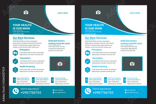 Professional Clinic Medical Flyer Template  Healthcare and medical service brochure flyer trifold design usable for promotional ads with customizable photo background template