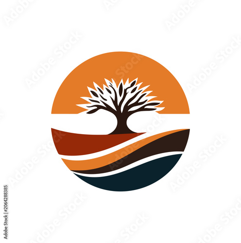 Tree sunset illustration landscape design