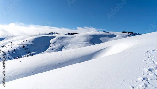 Snowy mountain landscape under blue sky