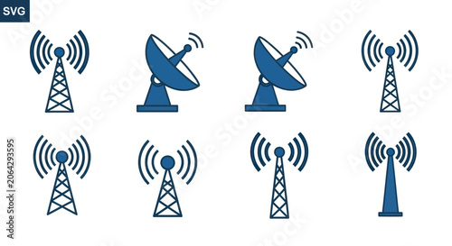 Bild auf Leinwand Wireless signal antenna and satellite dish communication icons