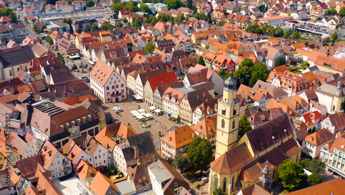 Obraz na plátně Panoramic aerial view of the old town beside the city Bad Mergentheim in Germany