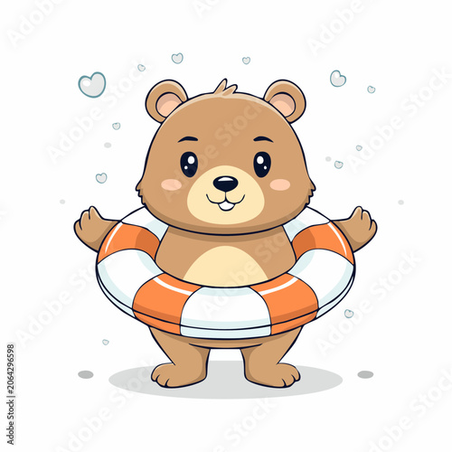 Cute cartoon bear with a lifebuoy