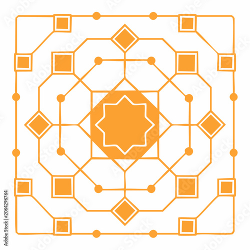 Geometric Octagonal Pattern with Orange and White Lines