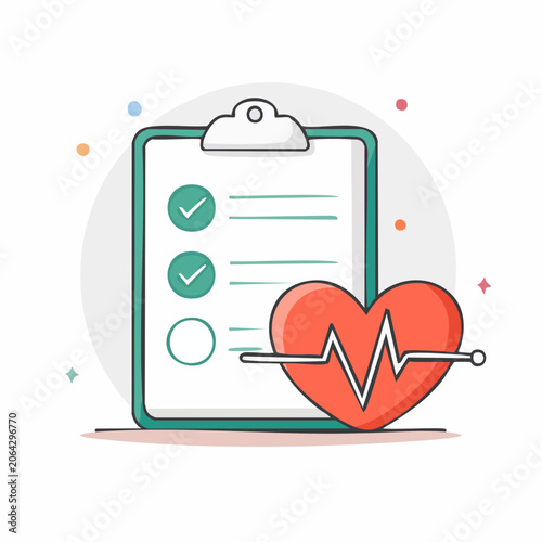 Health Checklist and Heartbeat Icon