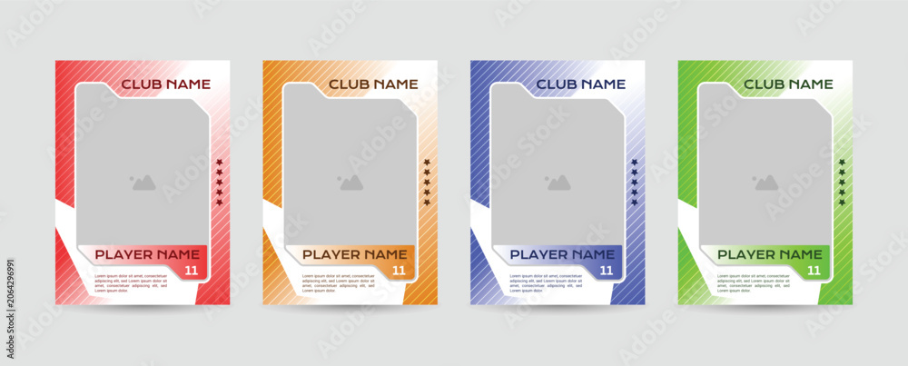 Naklejka premium Set of player trading card template, Photo frame and border collection for soccer, hockey, volleyball, and basketball players, Sport flyer layout design, Template eps 10.