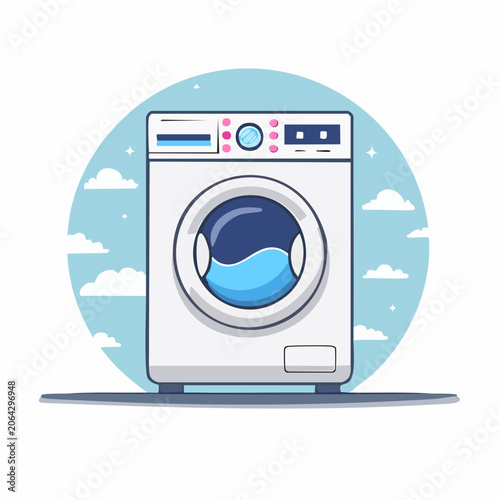 Washing Machine with Water and Clouds