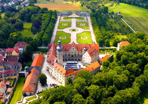 Slika na platnu Panoramic aerial view of the old town beside the city Weikersheim beside in Germ