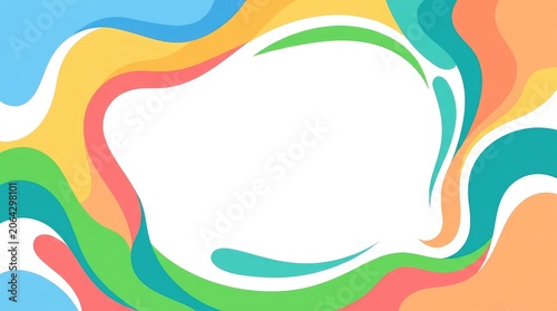 Abstract colorful fluid wavy border with central copy space, modern liquid design for creative arts