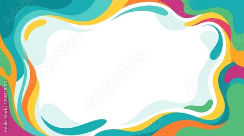Vibrant colorful fluid wave border surrounding large white copy space for creative presentation