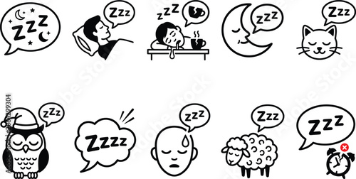 Εκτύπωση καμβά Cartoon Sleep Symbols with Z Letters, Comic Speech Bubble Icon Set