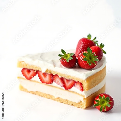 Delicious slice of fresh strawberry cake with whipped cream filling on white background strawberry delicious isolated celebration culinary homemade sweetness birthday indulgence