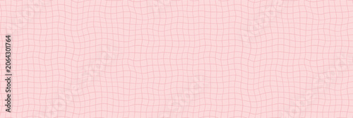 Seamless handdrawn pink beige checkered paper pattern. Wavy line cute plaid doodle repeat background. Groovy vector Valentines day planner diary grid paper. Nostalgic retro Y2K girl planer notebook bg