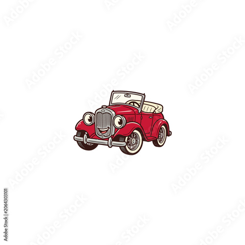 Canvastavla Cheerful Cartoon Red Vintage Convertible With An Anthropomorphic Smiling Face, E