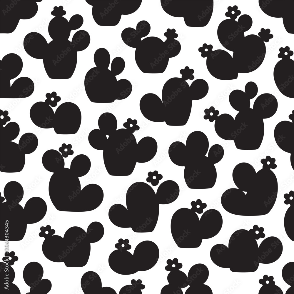 Fototapeta premium Blooming cactus silhouette seamless desert pattern 