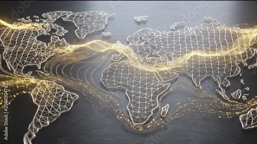 Abstract 3D Global Financial Network Loop with Translucent Data Waves