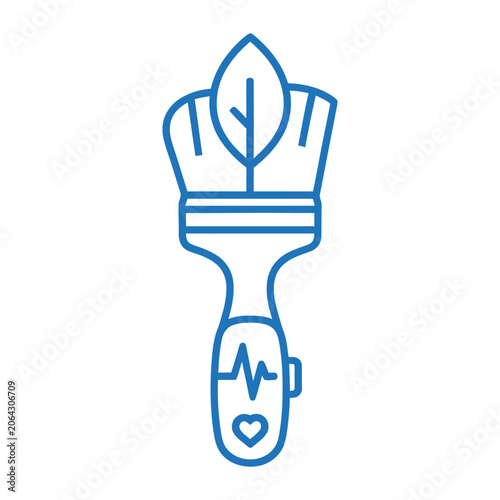 Obraz na płótnie Eco-friendly paint brush icon with leaf and heart, blue line art vector for sust