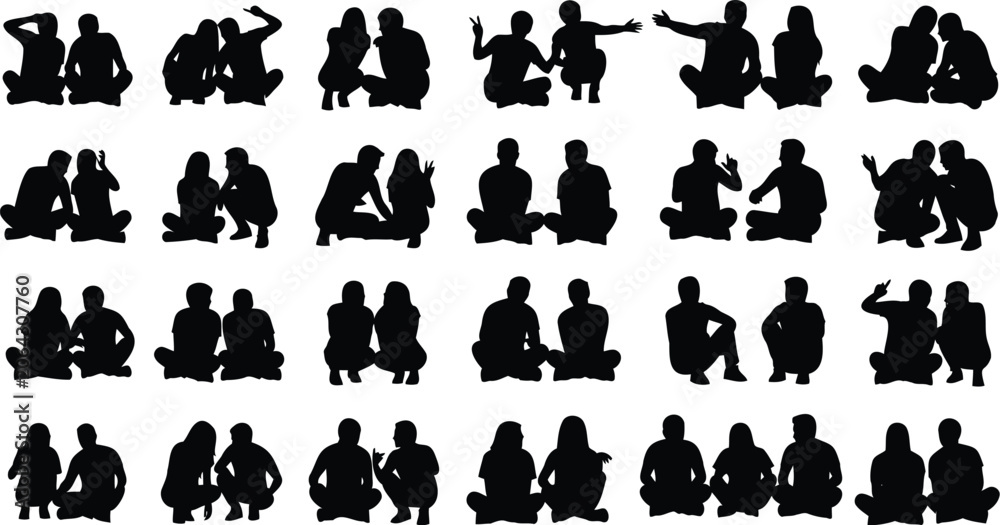 Obraz premium Silhouettes show pairs of people sitting.