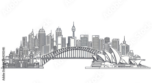 Sydney australia city skyline with bridge and opera house sketch