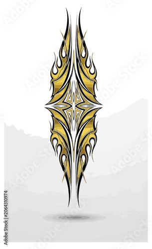 Abstract ornamental design with symmetrical patterns and gold details