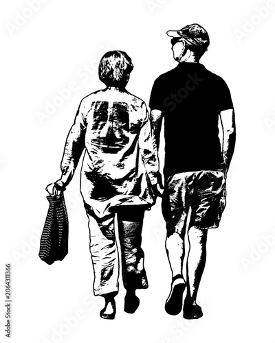 Isolated graphic of adult couple walking