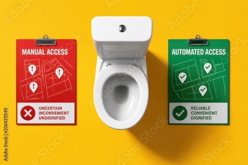 Toilet access concept comparing manual and automated solutions
