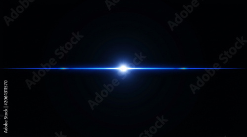 Blue anamorphic lens flare on black.