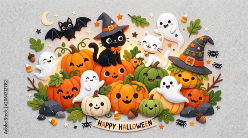 Halloween pumpkins and candles on a wooden table with fall leaves