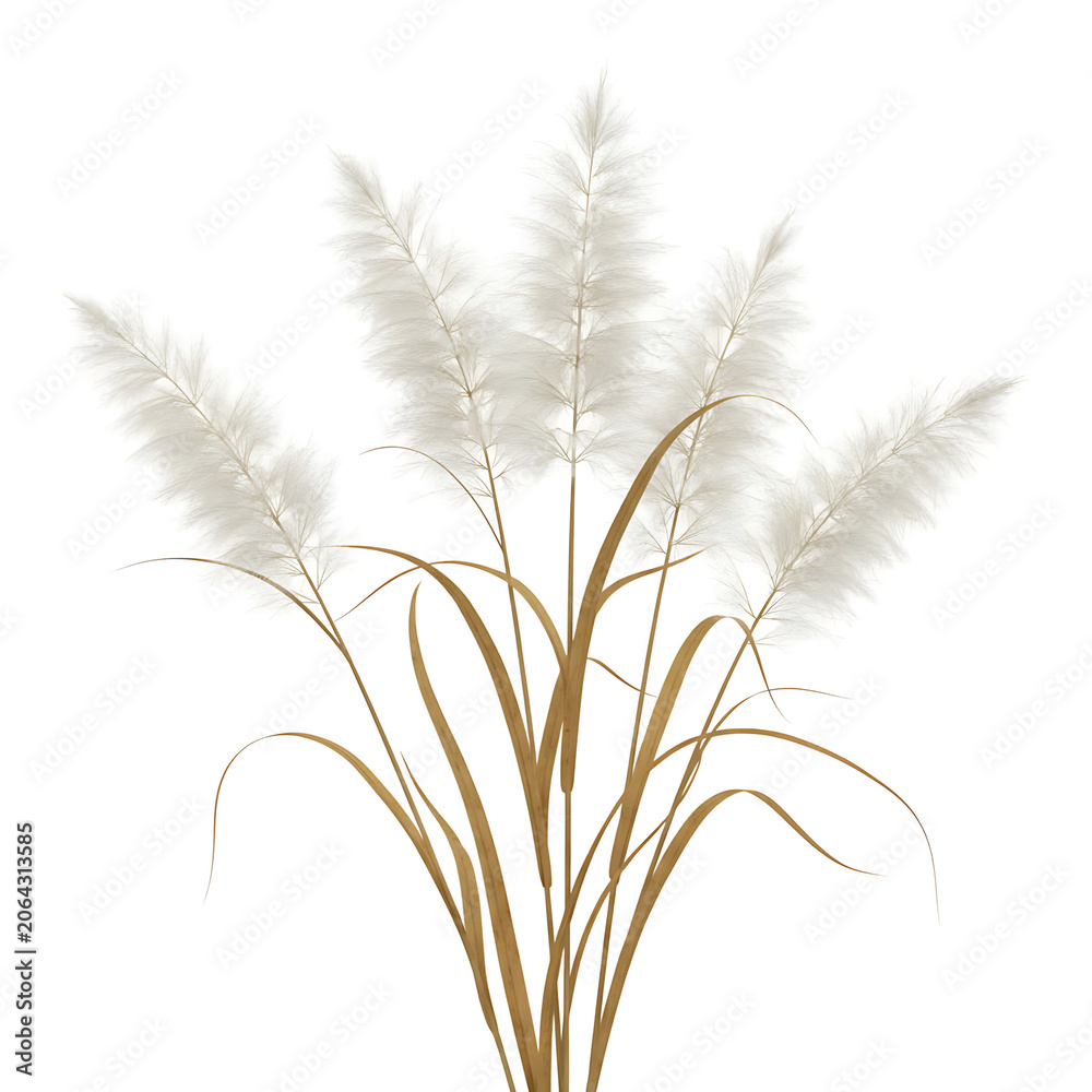 Fototapeta premium A bunch of pampas grass with white feathery plumes isolated on white background