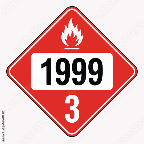 Hazardous Materials Flammable Liquid Transportation Warning Placard with Identification Number 1999