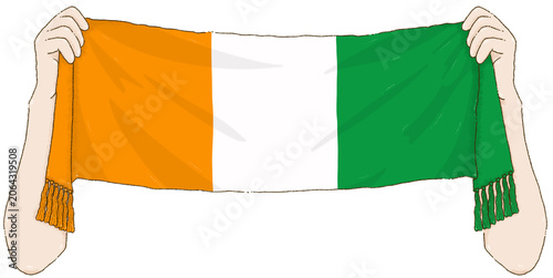 Hands holding a Ovary Coast Sports scarf for fan support on Transparent Background.