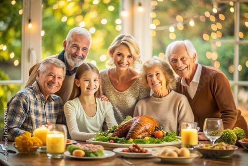 Happy Multi-Generational Family Celebrating Thanksgiving Dinner Together at Home