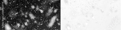 Winter snowfall effect with transparent background for motion graphics overlay featuring soft blurred white flakes.