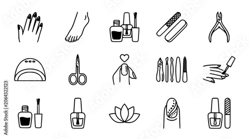 Quadro su tela Manicure and pedicure nail salon line icons set for beauty care professional cos